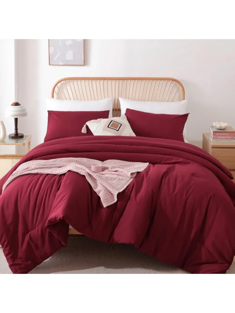 Luxurious Dark Red Alaskan King Comforter Set, Soft Bedding Quilt 136x120